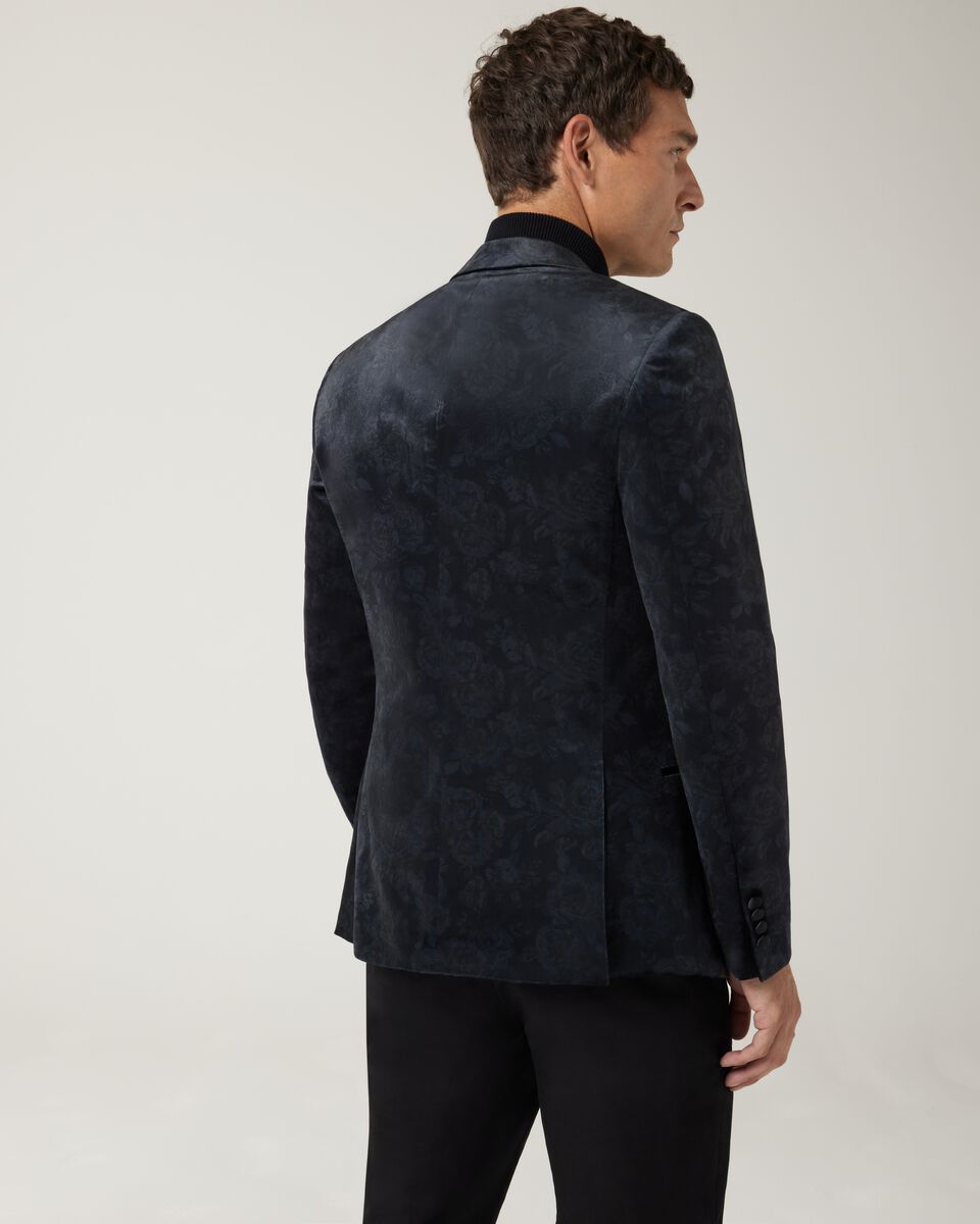 Two-tone print velvet tuxedo jacket, Dark Charcoal, hi-res